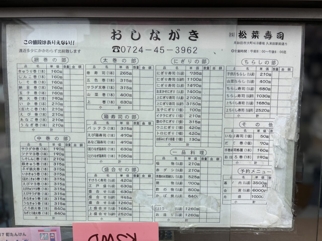 松葉寿司おしながき