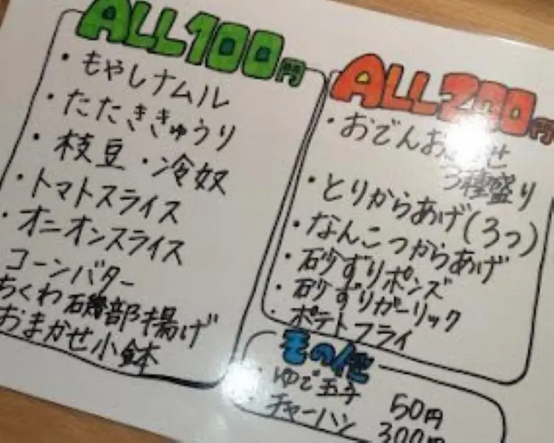 せんべろ居酒屋 サンポルコメニュー