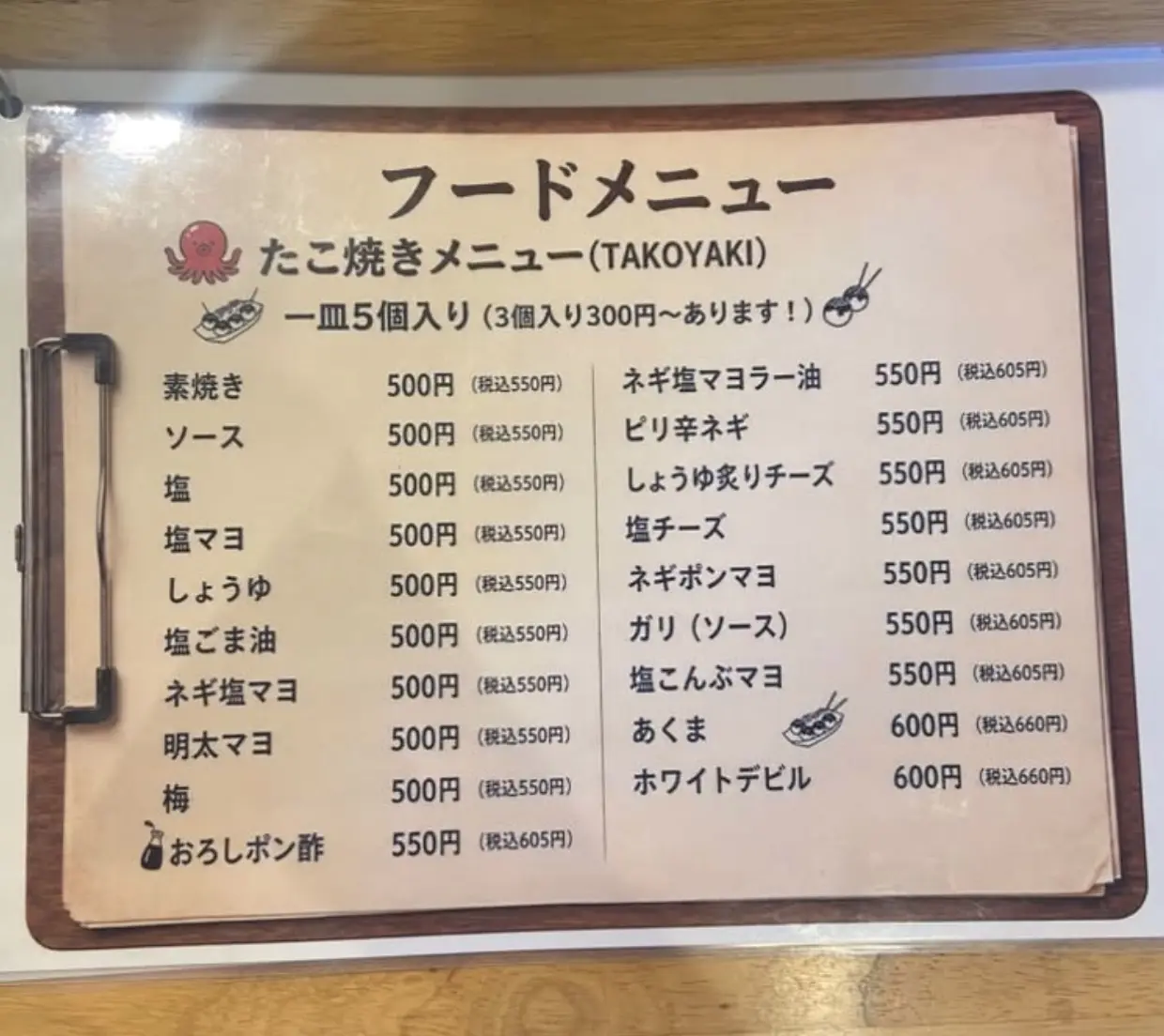 たこ春八メニュー